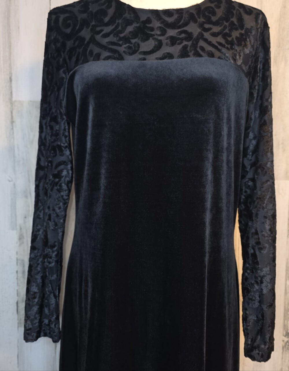 Vintage Diane von Furstenberg DVF Black Velvet Burnout Maxi Dress M Whimsy Goth - Picture 2 of 11